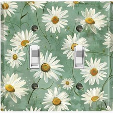 Metal Light Switch Outlet Cover Wall Plate White Daisy Flower Decor FWR449