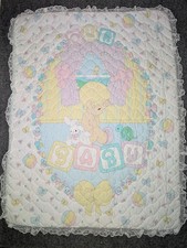 Vintage Precious Moments Our Baby Double Sided Ruffle Quilt Blanket 32  x 41  