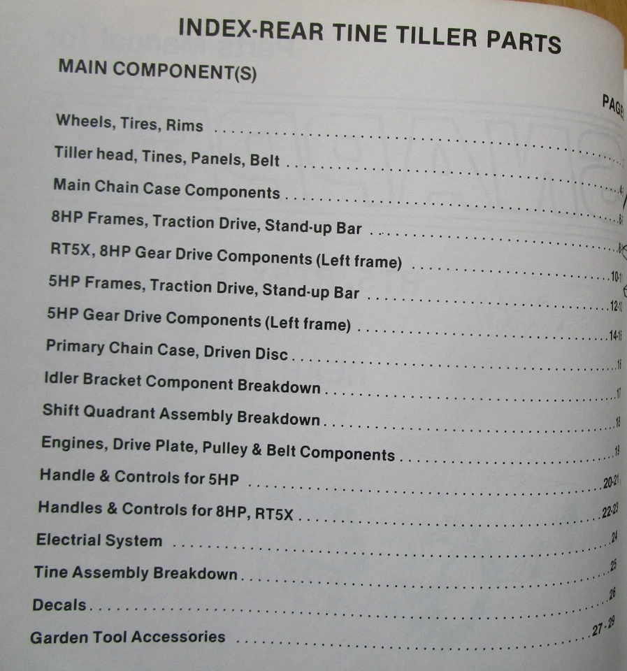 Snapper RT5 RT5X RT8 RT8S Serie 2 Cultivadores de dientes traseros Manual de piezas #06033 Foto 3 de 4