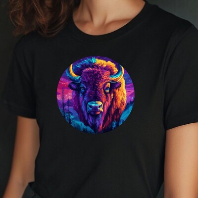 T-Shirt Frauen Bison Portrait Motiv Baumwolle Größe XS bis 3XL