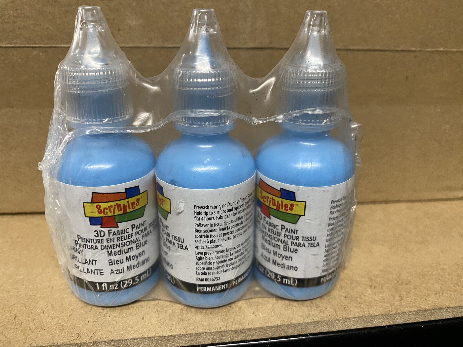 Scribbles 3D Fabric Paint Blue Moyen 29.5ml X 3 Bottles