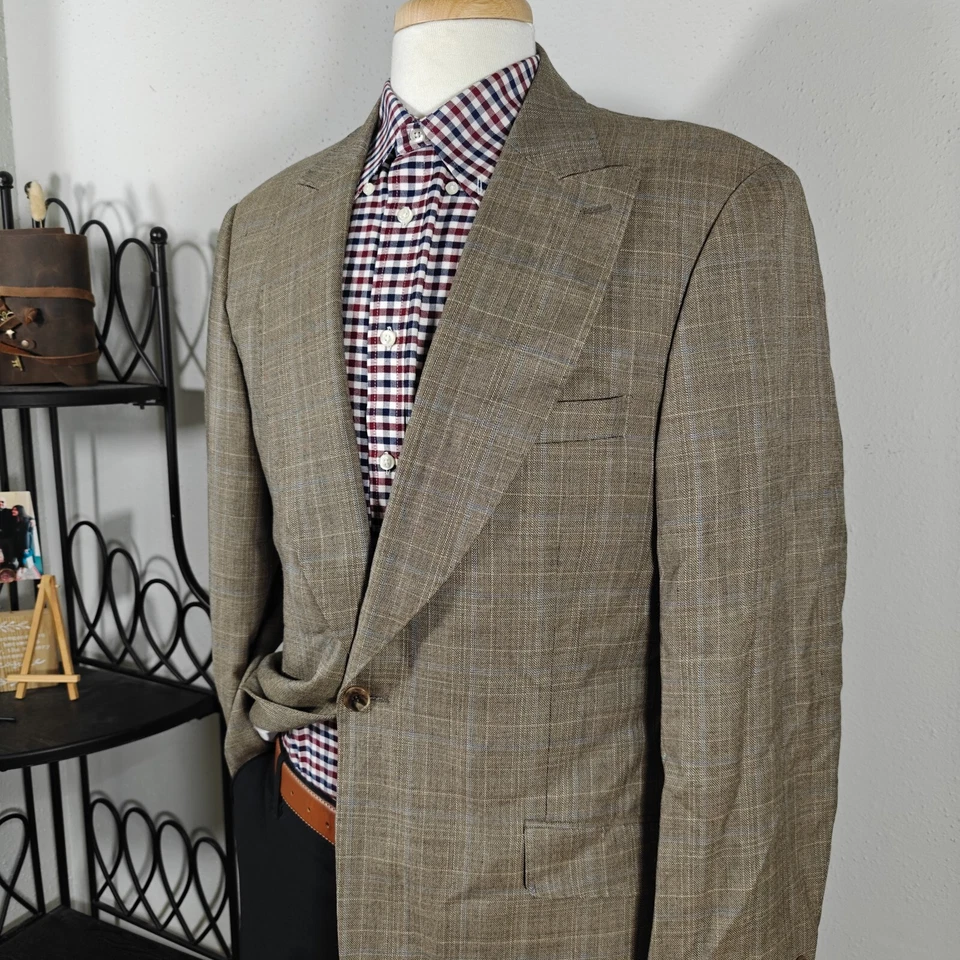 Casaco esportivo masculino Apollo King blazer botão único marrom xadrez anos 150 lã pico 42R - Imagem 4 de 4