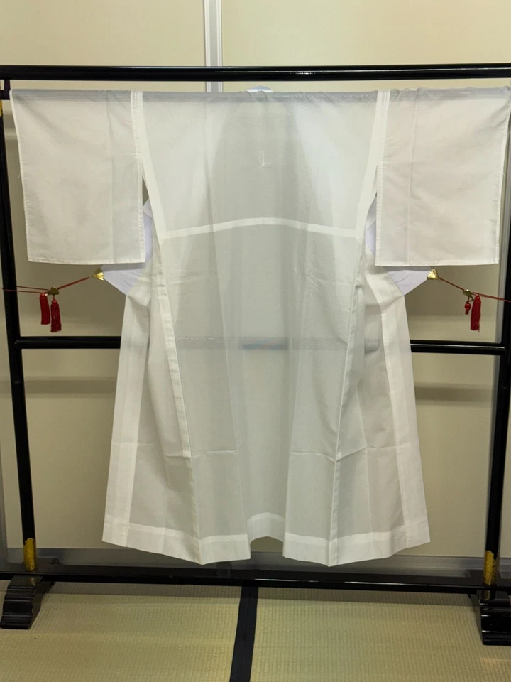 Kimono japonais vintage polyester blanc tradition juban transparent hauteur 5... - Photo 3/4