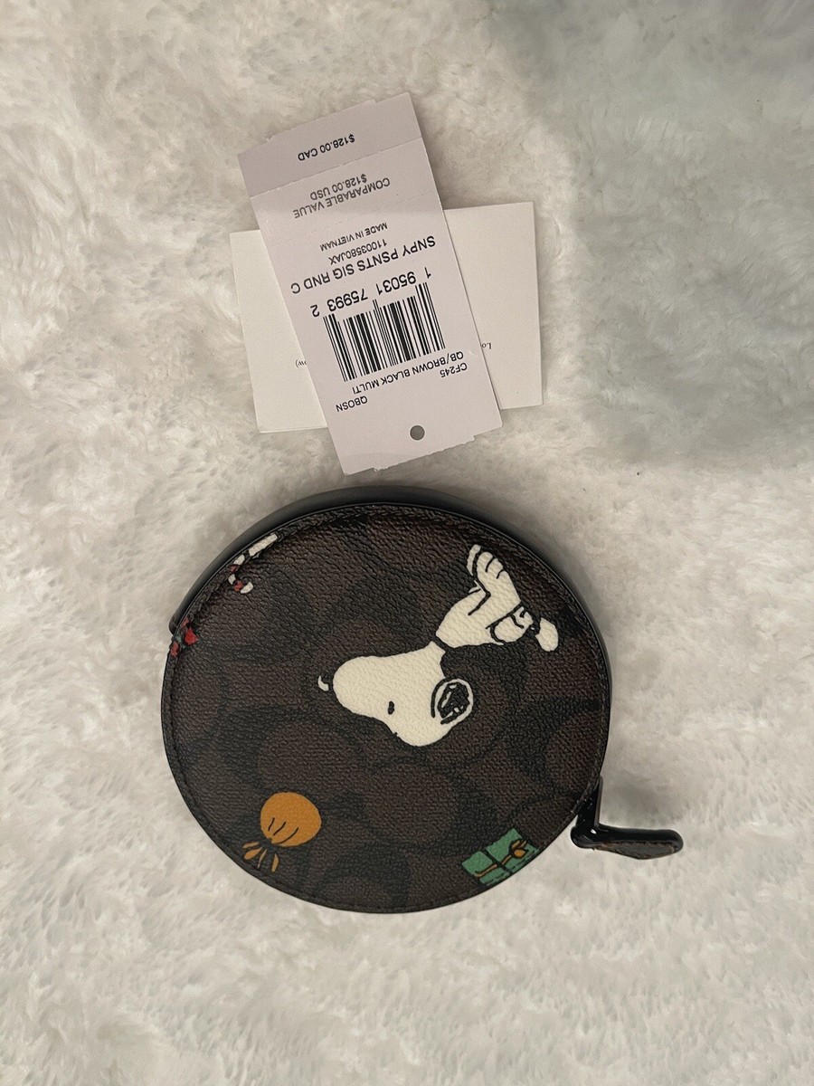 NWT Coach X Peanuts CF425 Round Coin Case w/Christmas