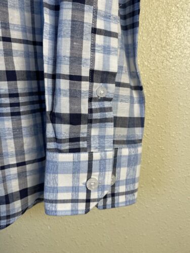 Hart Schaffner Marx Shirt Mens Size Small Plaid Long Sleeve Cotton Linen Blue - Picture 4 of 9