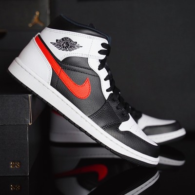 Air Jordan 1 Mid Black Chile Red White GS Men 554724-075 | eBay