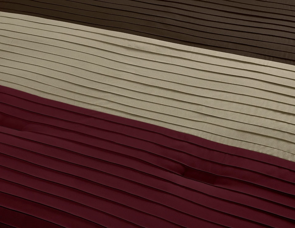 8-Piece Luxury Burgundy Brown Coffee Bedding Set Pleated Stripe Comforter Set - Image 2 of 3