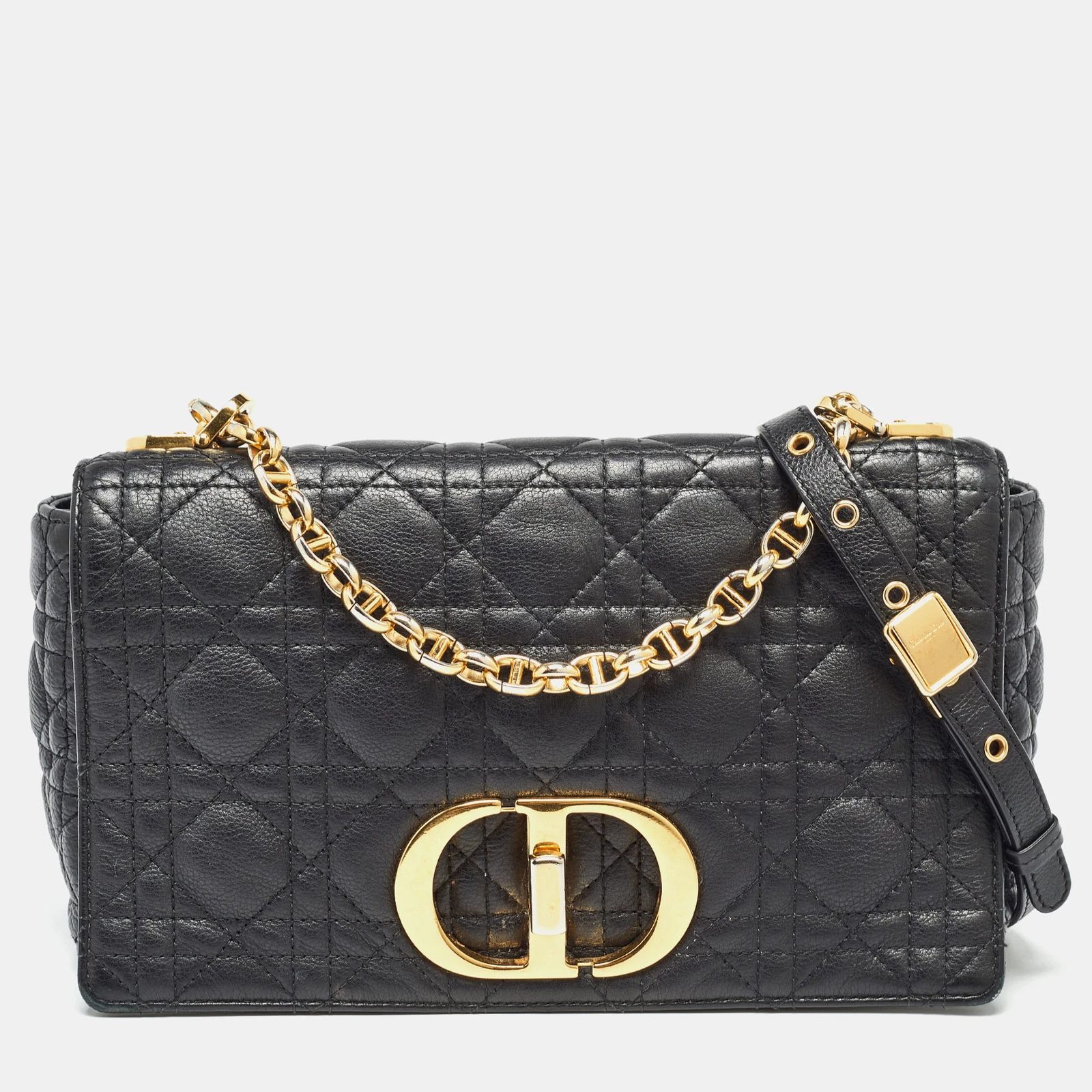 Sac bandoulière en cuir de cannage noir Dior moyen caro