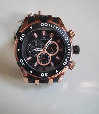 Men's Black & Rose Gold Finish Rubber Band Fashion Casual Hip Hop Watch
