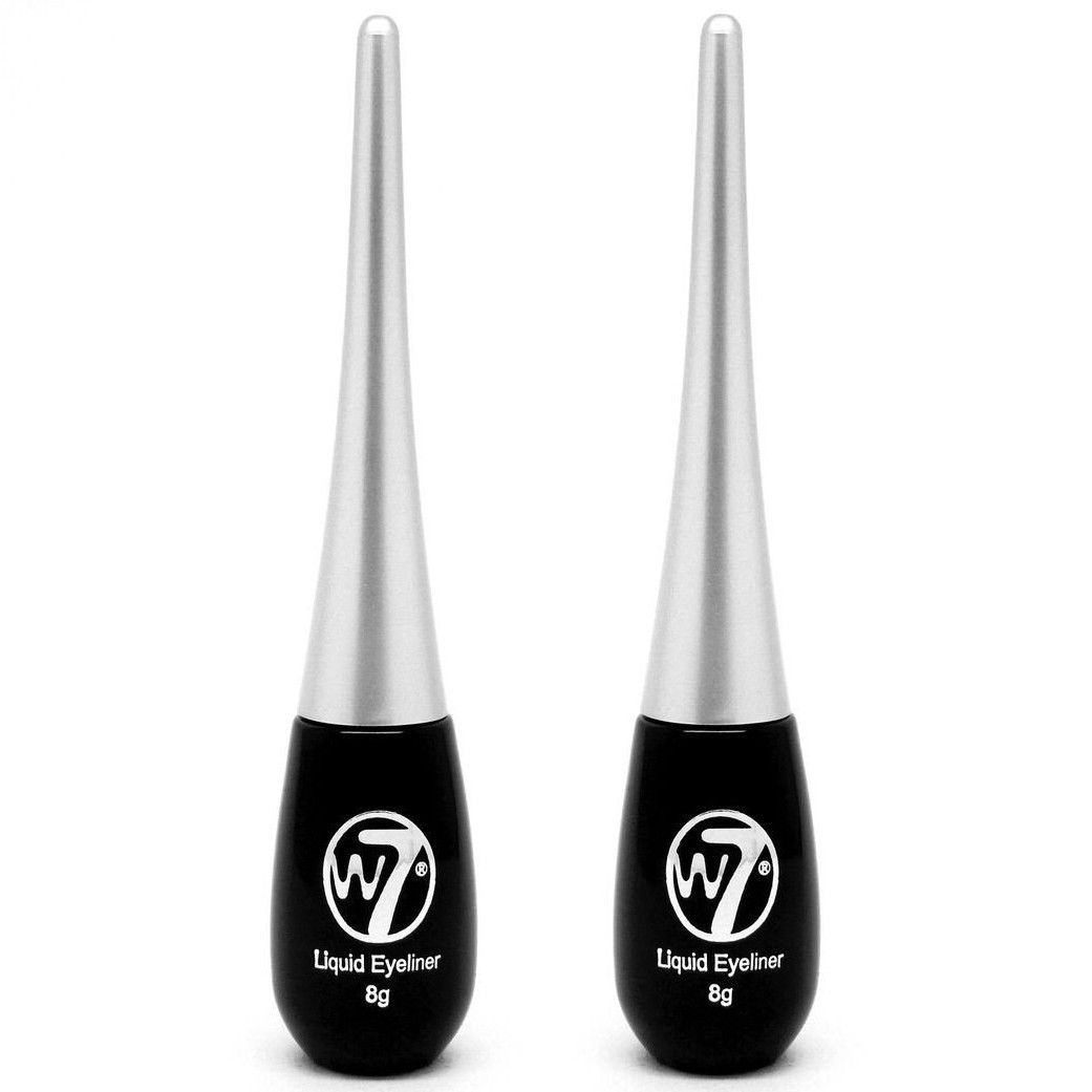 W7 Black Liquid Eyeliner Dip Pots Eye Liners Built in Brush Set of 2 Fine Lines