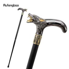 Golden Black Wolf Head Biting Walking Cane Fashion Decorative Walking Stick