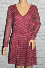 NWT BONGO M PINK WHITE L/ S KNIT HACCI STRETCH STRIPE FIT FLARE SWEATER DRESS