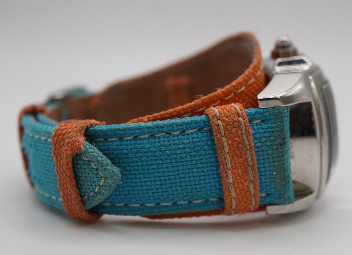 INVICTA Lupah Rectangle Chrono 12272 Blue/Orange Canvas & Leather Band AA48