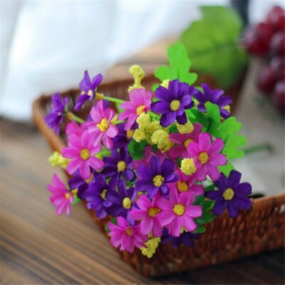 Silk Flowers Bunch 28Head Home Grave Outdoor Daisy Wedding Bouquet Artificial