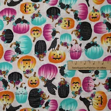 Fiesta Pumpkins Halloween Jack-o-Lantern Crow Fabric  1/2 Yard  #20188-194