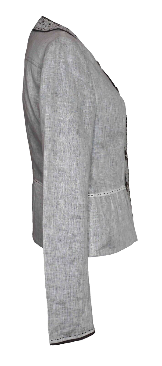 ジャケット・アウター Elie Tahari 2 (XS-S) ELIE TAHARI XS Linen Jacket Twill Taupe Grey Embroidered