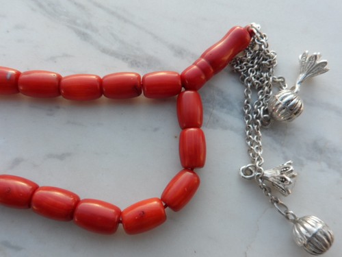 ANTIQUE GENUINE NATURAL RED CORAL ISLAMIC 33 PRAYER BEADS 26 GRAMS - Picture 3 of 12