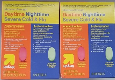 Daytime & Nighttime Maximum Strength Severe Cold & Flu Softgel 24ct - Up & Up X2
