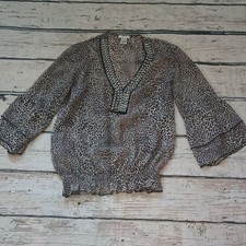Cache Black White Sheer Leopard Print Chain Detail Y2K Top L