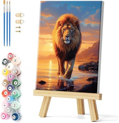 Framed Paint by Numbers on Canvas Lion Acrylic Paint by Numbers Kits for Adults 