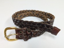 Vintage Men s Brown Leather Braided Woven Belt Brass Buckle Casual Cool