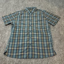 NEW Eddie Bauer Shirt Mens Medium Blue Plaid Button Up Collar Breathable Pockets