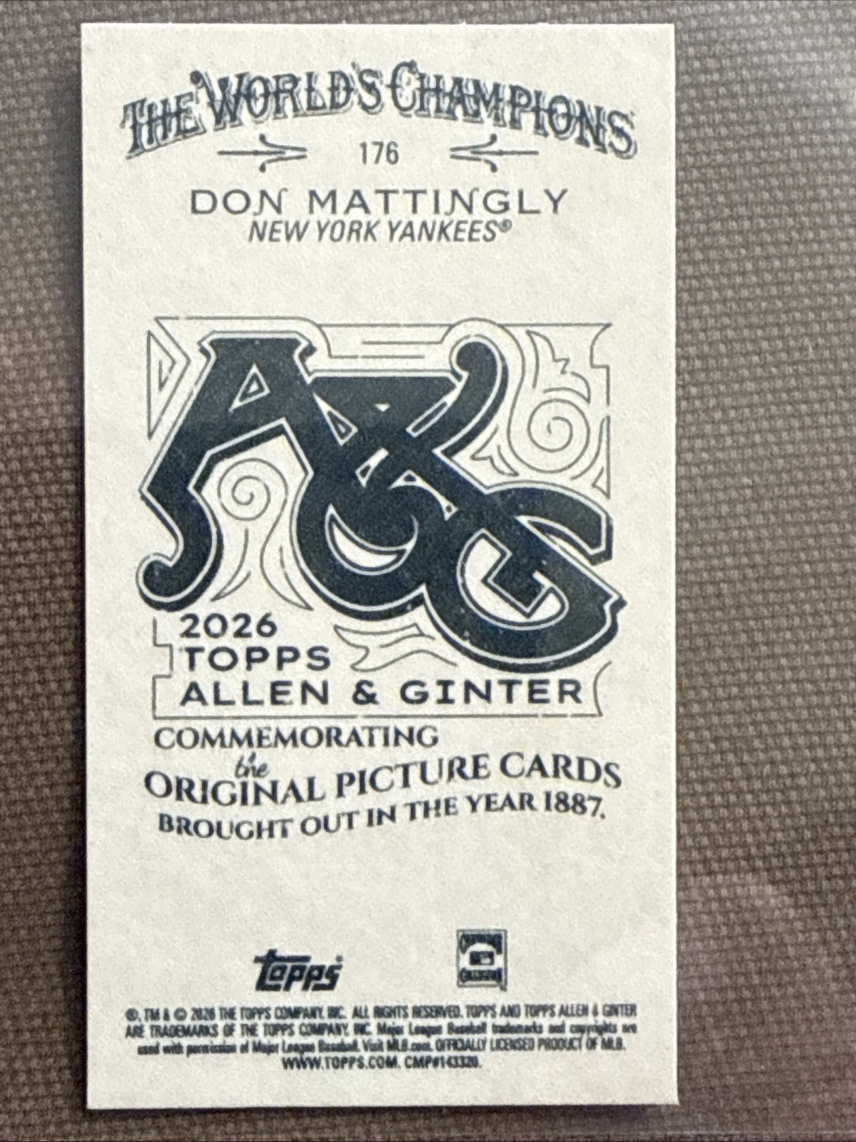 2026 Topps Allen & Ginter #176 DON MATTINGLY “A&G BACK” SHORT PRINT (SP) YANKEES