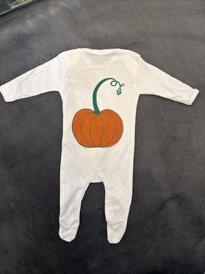 White Orange Hallowen Pumpkin Print Footed Sleeper Baby Girl Boy (3-6Month)