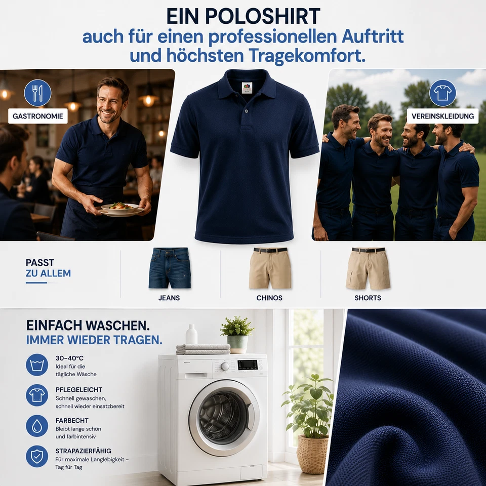 FRUIT OF THE LOOM Poloshirt PREMIUM Polo M L XL XXL 3XL 100%BAUMWOLLE SHIRTS NEU - Bild 4 von 4