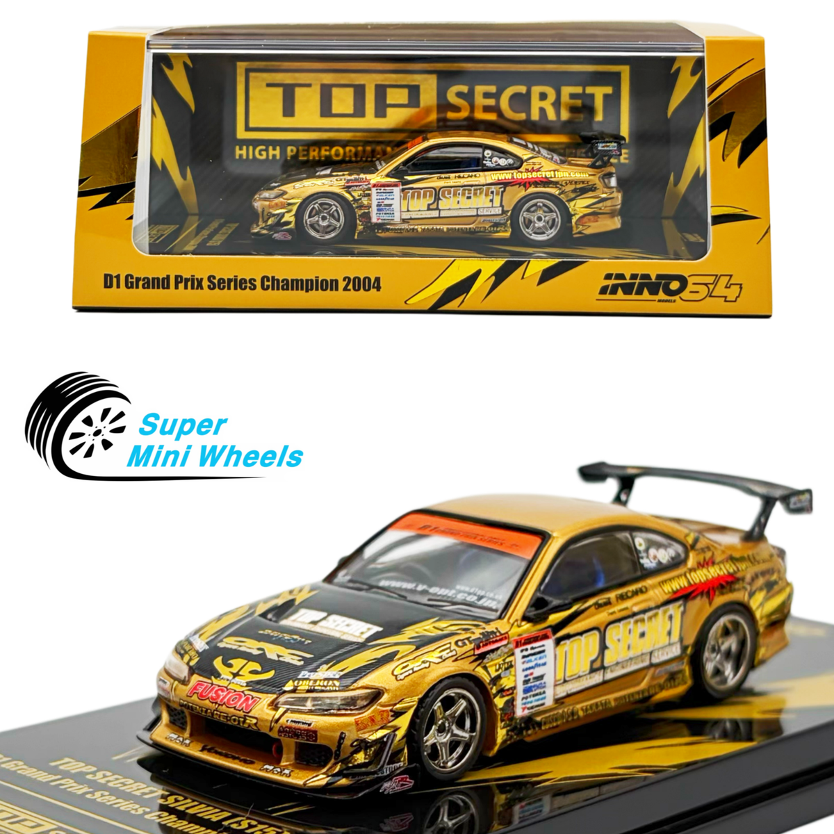 INNO64 1:64 Top Secret Silvia S15 Gold D1 Grand Prix Series