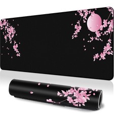 Japanese Cherry Blossom Gaming Mouse Pad XL, Black Desk Mat Large Mouse Pad L...