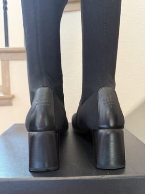 Gucci Women s Black Stretch Knee High Boots   Size 6.5B Made in Italy Authentic