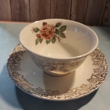 4 - Lovely White and Pink Rose Tea Cups 2 Saucers 2 Plates with Gold Accents