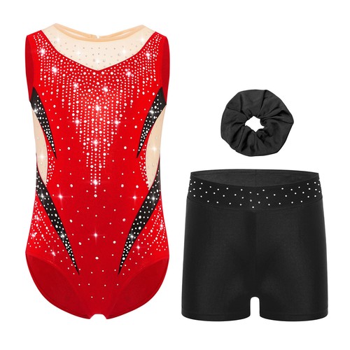 Kids Girls Set Keyhole Back Dancewear Workout Outfit Sparkling Leotard Sports - Picture 30 of 49