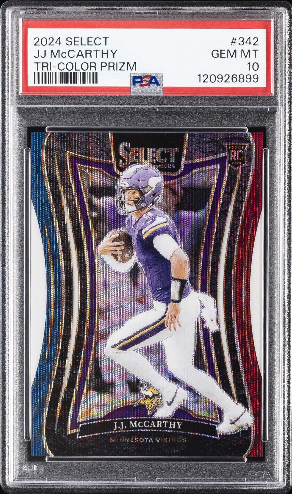 2024 PANINI SELECT TRI-COLOR PRIZM #342 JJ MCCARTHY 90/149 PSA 10