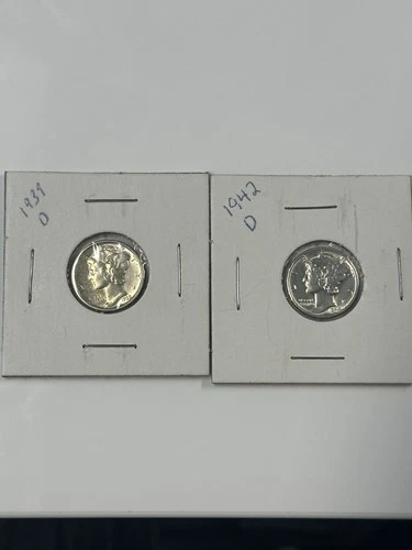 1939-D and 1942-D Silver Mercury Dimes. Both BU and Bright White.