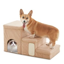 Dog Stairs with Storage and Condo,Cat Scratcher, 3-Step Sturdy Dog Steps for ...