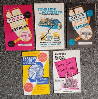 Express Coach Services Timetable Leaflets (5) Vintage 1971/1972 10 Cities