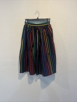 Collectif London Jasmine Dark Rainbow Swing Midi Skirt with Pockets Size 2 US
