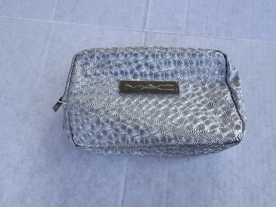 MAC Silver Embossed Makeup Bag w/ MAC Logo  Travel Cosmetic Pouch Zip Case
