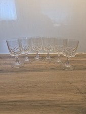 Set of 6 Cristal D’Arques-Durand France Diamond Wine/Cordial Glasses –4.75" Tall