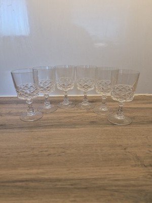 6er Set Cristal D Arques-Durand Frankreich Diamant Wein/Cordial Gläser - 4,75'' hoch