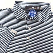 RLX Ralph Lauren Mens Blue Striped Performance Golf Polo Shirt Medium NEW