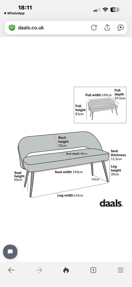 3 Seater Dining Room Bench Chair Upholstered - Image 2 of 3
