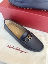 Ferragamo Berra Womens Leather Slip-on Loafers, Navy, Size 7C