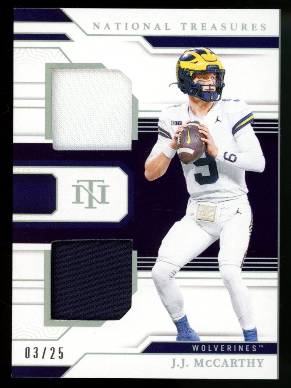 JJ McCarthy Panini National Treasures Collegiate Combo Materials #JMY Base