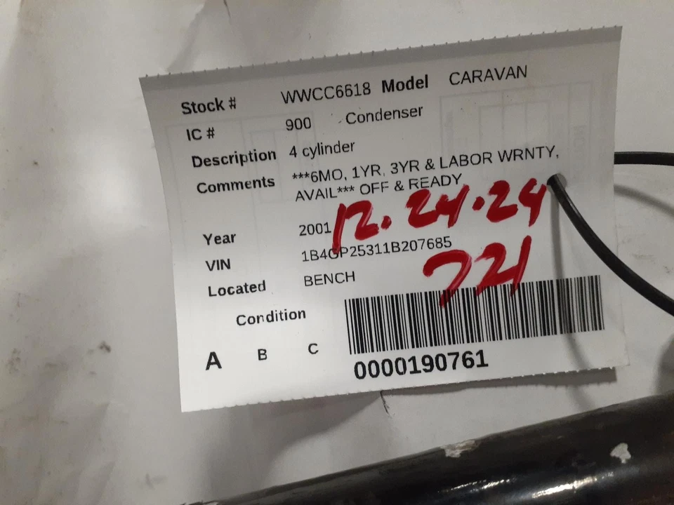 Used A/C Condenser fits: 2001 Dodge Caravan 4 cylinder Grade A - Image 3 of 4