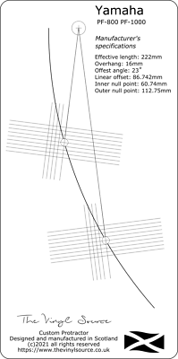 THE VINYL SOURCE Cartucho Arc Protractor para tocadiscos Yamaha PF-800 y PF-1000
