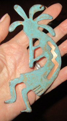 Vtg 2011 Copper Kokopelli Verdigris Ornament Handcrafted AZ Southwest Dos Damas