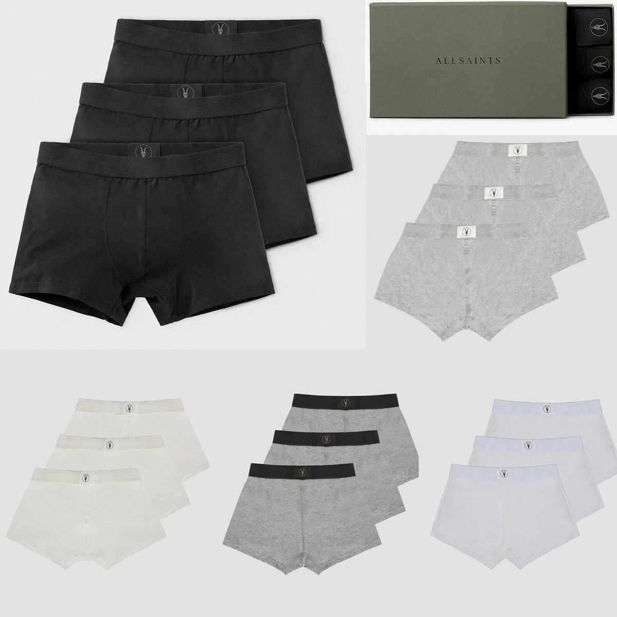 ALL SAINTS MENS 3 PACK BOXERS TRUNKS DESIGNER UNDERWEAR BOXER SHORTS - GIFT  BOX